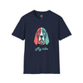 4 Paws Society navy blue 100% cotton t-shirt with a colorful Basset Hound graphic and "My Vibe" text.