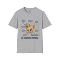 4 Paws Society grey 100% cotton unisex graphic tee with a funny dog anatomy diagram and "No Thoughts. Only Dog." text.