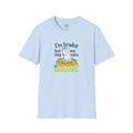 4 Paws Society light blue 100% cotton t-shirt with a graphic of a dog in a bowl with the text "I'm broke but my dog eats ORGANIC"