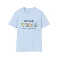 4 Paws Society light blue 100% cotton t-shirt with "Best Friends Come in All Shapes and Sizes" graphic featuring four cartoon dogs.