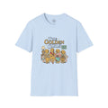 4 Paws Society light blue 100% cotton t-shirt with a "The Golden Girls" graphic featuring four golden retrievers on a couch.