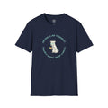 4 Paws Society navy blue 100% cotton t-shirt with a cartoon dog wearing glasses holding a notepad and pen, text reads "My Dog Is My Therapist. Terrible Advice, Great Cuddles."